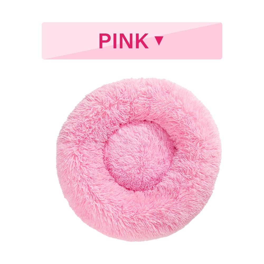 Fluffy Donut Dog Bed  Warm Soft Long Plush Pet Cushion