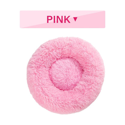 Fluffy Donut Dog Bed  Warm Soft Long Plush Pet Cushion