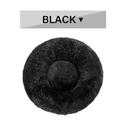 Fluffy Donut Dog Bed  Warm Soft Long Plush Pet Cushion