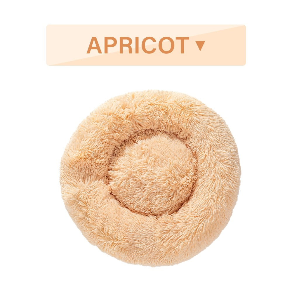 Fluffy Donut Dog Bed  Warm Soft Long Plush Pet Cushion