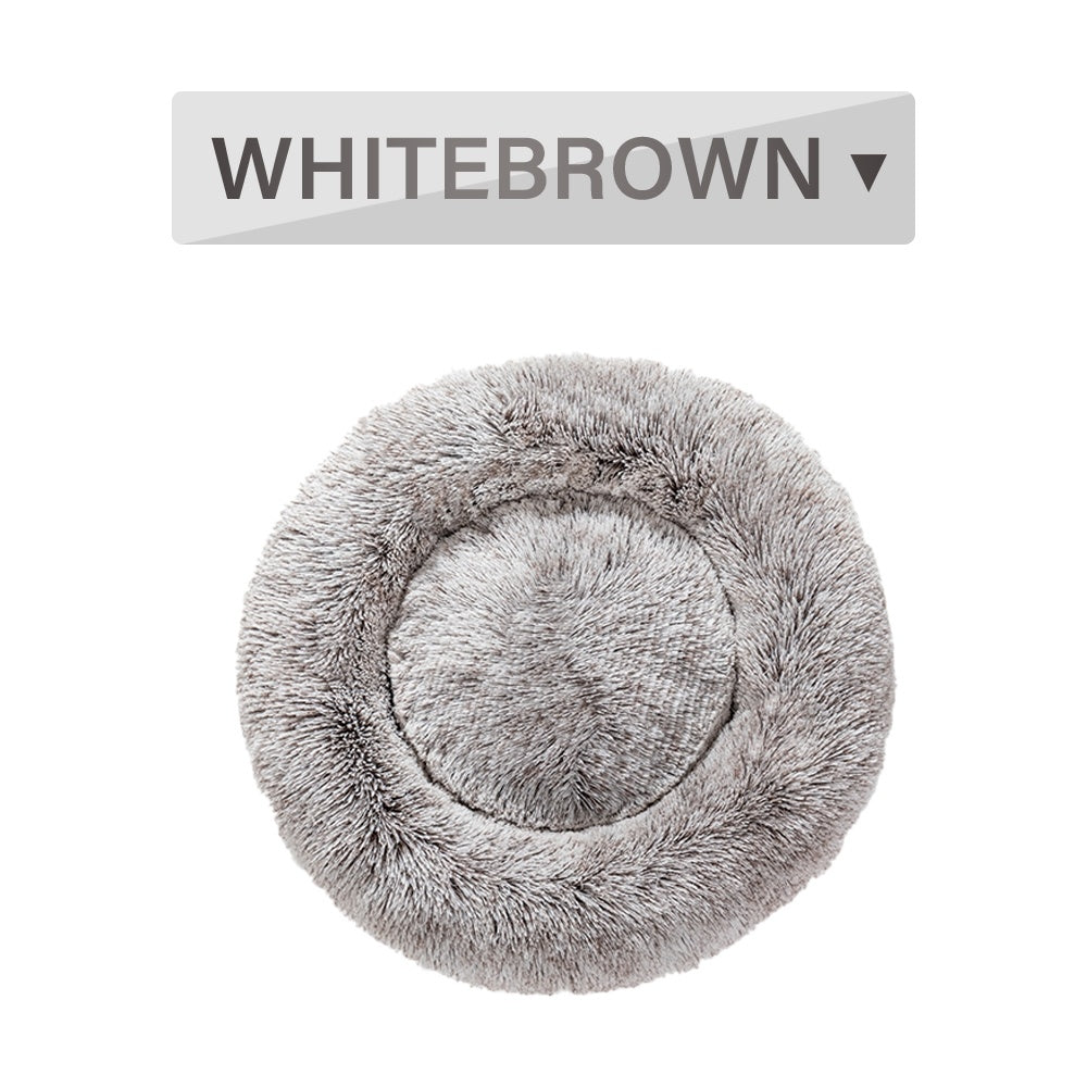 Fluffy Donut Dog Bed  Warm Soft Long Plush Pet Cushion