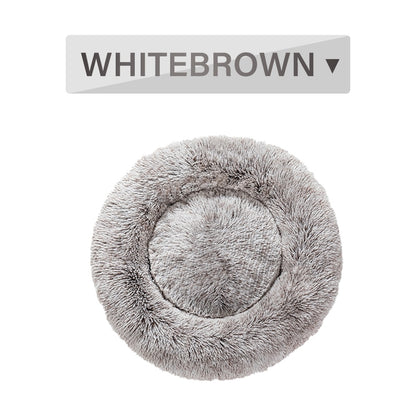 Fluffy Donut Dog Bed  Warm Soft Long Plush Pet Cushion