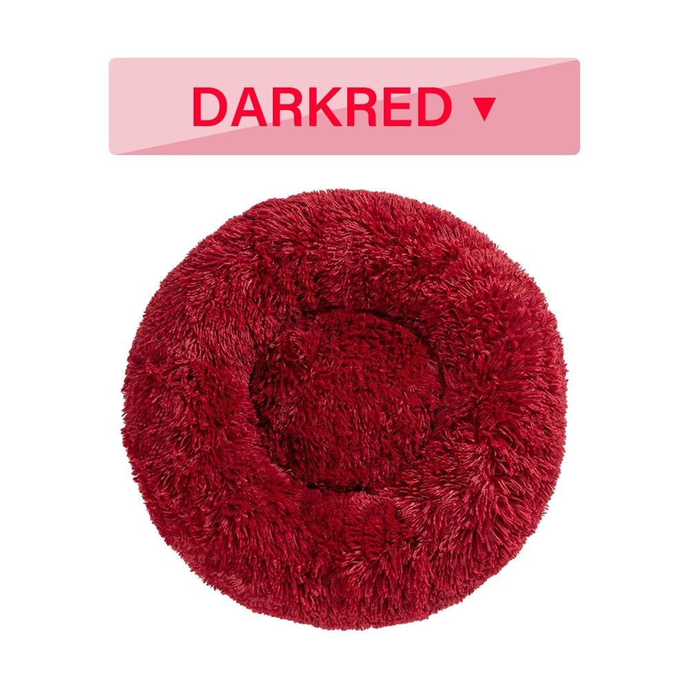 Fluffy Donut Dog Bed  Warm Soft Long Plush Pet Cushion