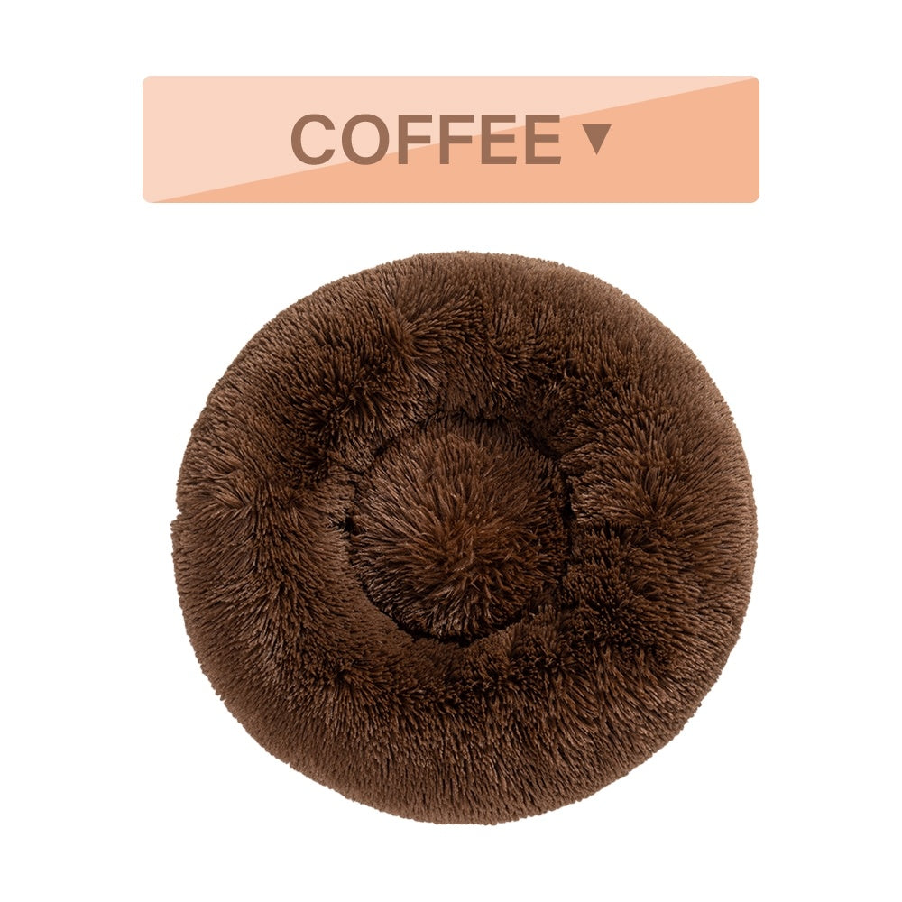Fluffy Donut Dog Bed  Warm Soft Long Plush Pet Cushion
