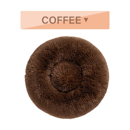 Fluffy Donut Dog Bed  Warm Soft Long Plush Pet Cushion