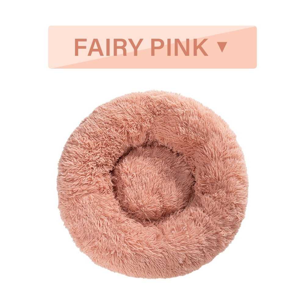 Fluffy Donut Dog Bed  Warm Soft Long Plush Pet Cushion
