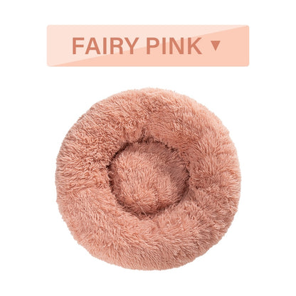 Fluffy Donut Dog Bed  Warm Soft Long Plush Pet Cushion