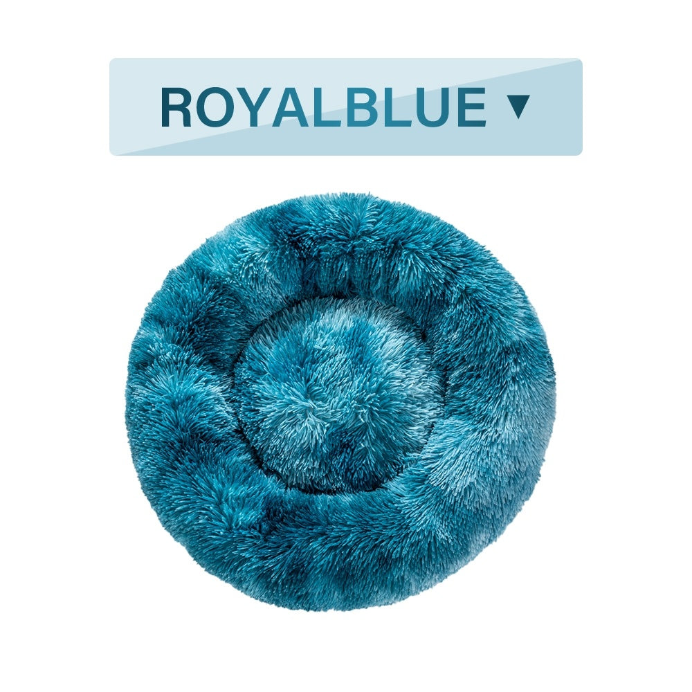 Fluffy Donut Dog Bed  Warm Soft Long Plush Pet Cushion